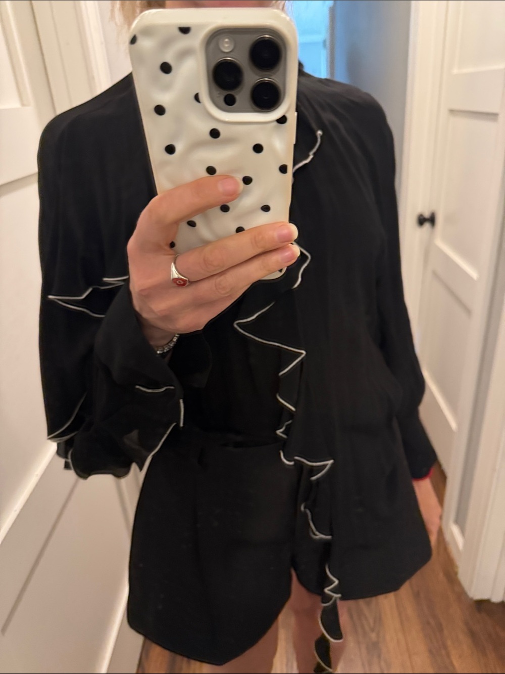 Zara Black Ruffle-Trim Tie-Neck Blouse